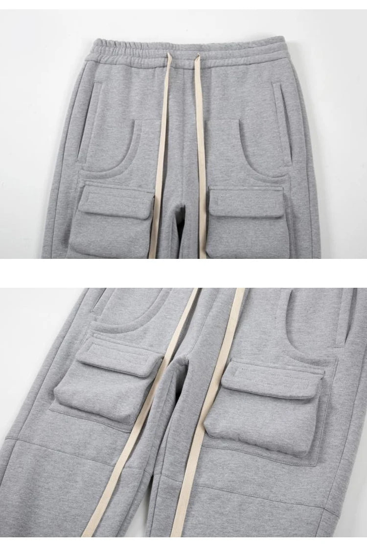 mens high street loose fit elastic waist pants winter warm fleece pants bottons hip hop drawstring sportwear sweatpants joggers unique joggers style 3062