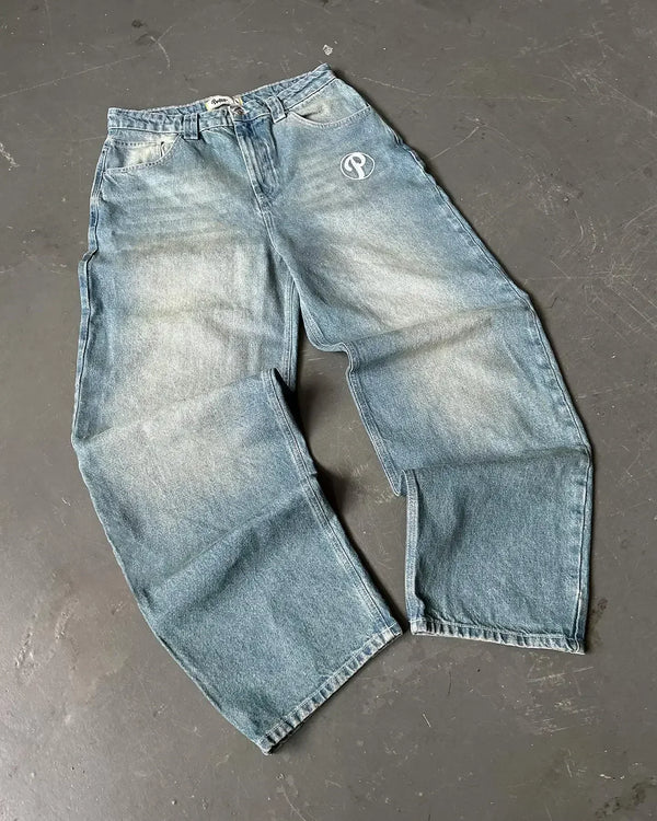 hip hop protect streetwear jeans y2k mens pants harajuku letter embroidery vintage blue baggy jeans high waist wide leg trouser denim street jeans