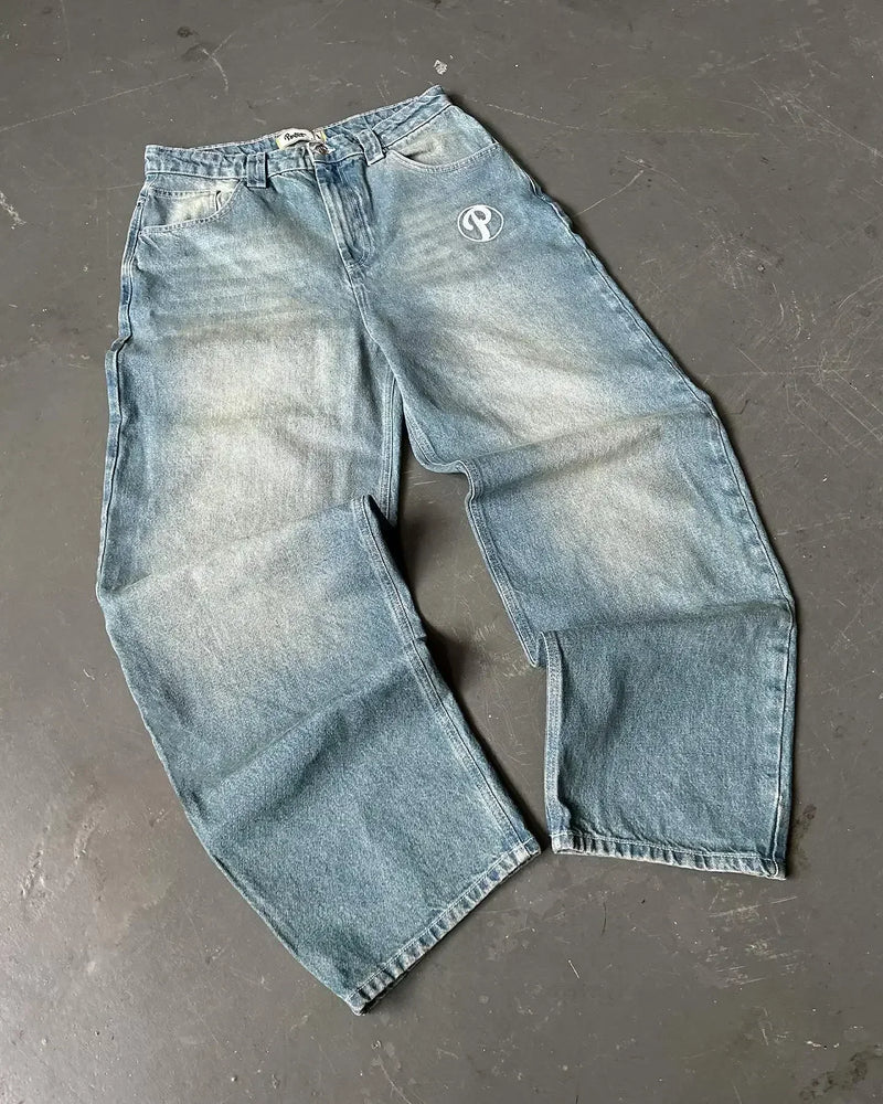 hip hop protect streetwear jeans y2k mens pants harajuku letter embroidery vintage blue baggy jeans high waist wide leg trouser denim street jeans