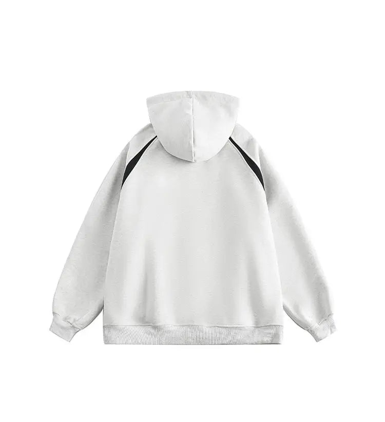 American Street Ins Gray Hooded Sweatshirt Jacket for Boys Retro Street Y2K Loose Splicing Contrasting Zipper Cardigan Top