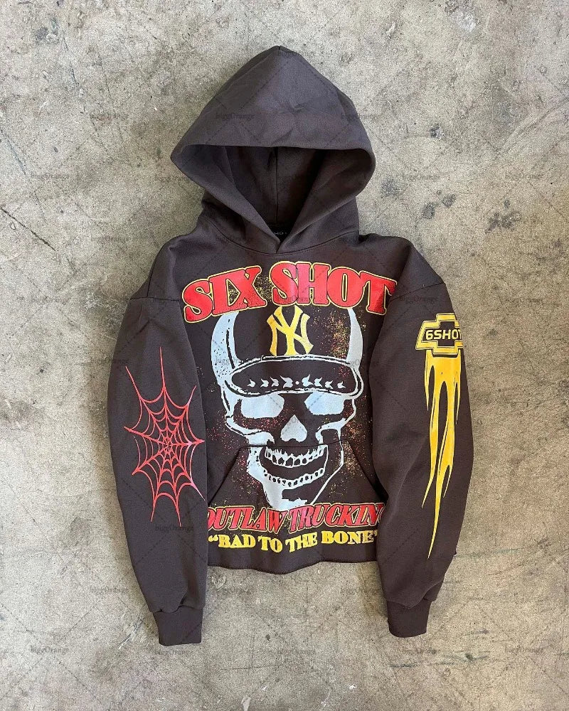 2023 New American Gothic Trend Devil Letter Print Oversized Hoodie Men