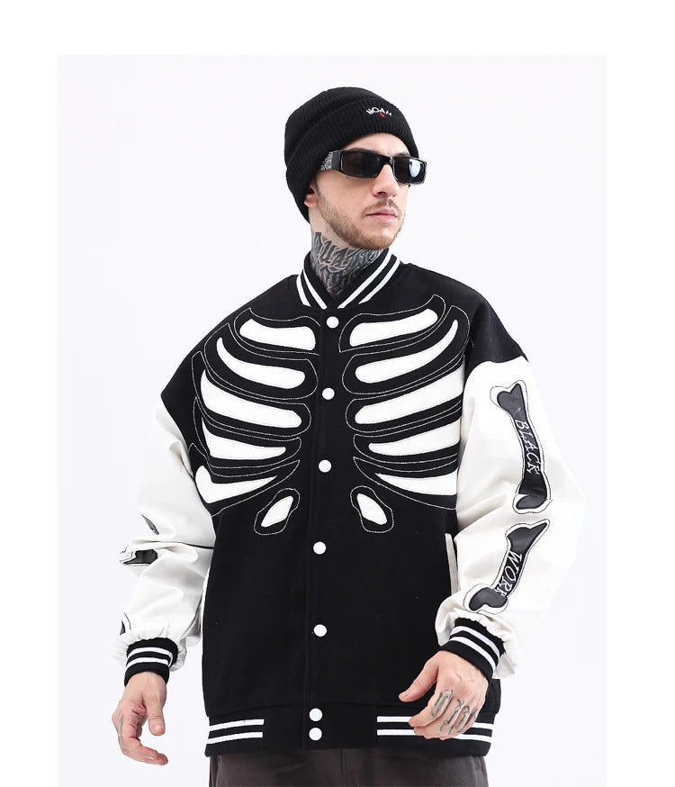 mens streetwear jacket bone skeleton baseball bomber retro coat hip hop harajuku loose oversized unisex nan fashion photo sty - variant style 6f702d for streetwear fashion