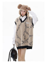 high street harajuku imitation mink hair knitted vest chain color block v neck pullover sweater vest oversized knitwear trendy high quality cotton pullover, aesthetic street look hoodie, urban wear with bold artwork