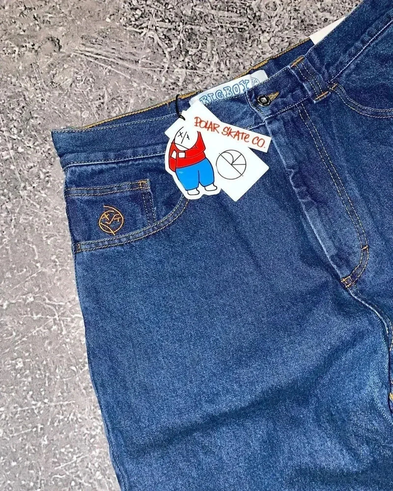 hip hop streetwear big boy jeans y2k embroidery pattern retro blue baggy jeans pants men women fashion pants clothing unique jeans style 1610