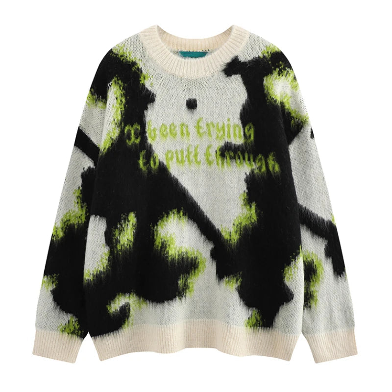 y2k contrast color knitted sweater unisex harajuku sweater casual warm o neck pullover streetwear loose sweaters jumper knitwear - urban fashion pullover, anime inspired graphic hoodie, high quality cotton hoodie