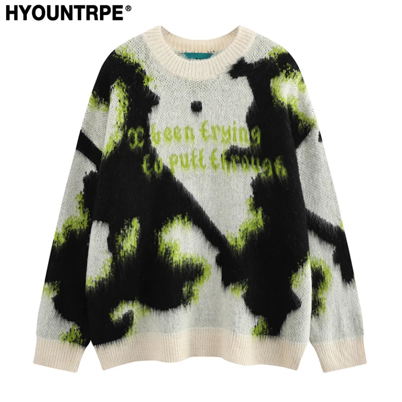 y2k contrast color knitted sweater unisex harajuku sweater casual warm o neck pullover streetwear loose sweaters jumper knitwear - urban fashion pullover, anime inspired graphic hoodie, high quality cotton hoodie