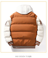 Winter Jacket Men's Two-piece  Hooded Cotton College Style Large Size Warm Baseball Varsity Jacket