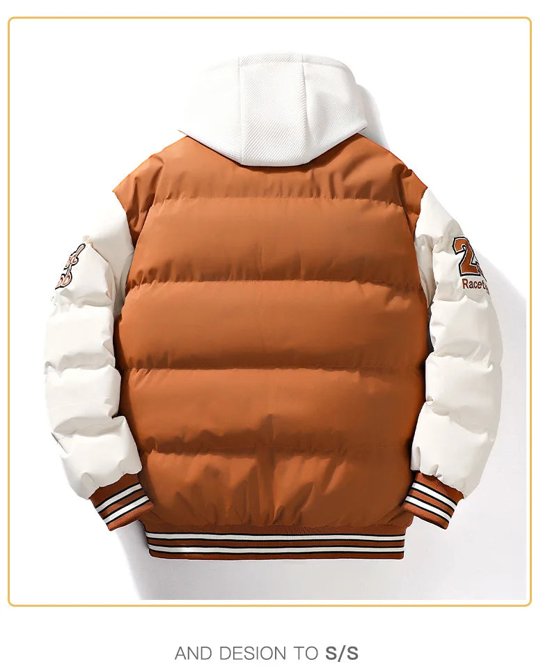 Winter Jacket Men's Two-piece  Hooded Cotton College Style Large Size Warm Baseball Varsity Jacket