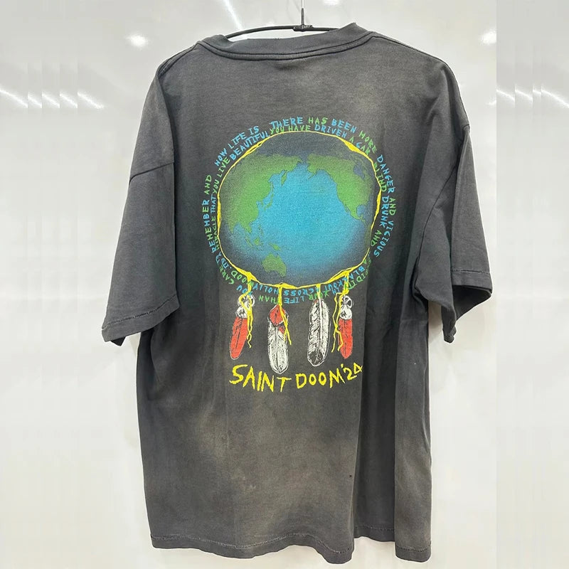 Harajuku Oversized Shirt – Saint Short Sleeve Top Tees Men Woman Best Quality Space Exp – Urban Streetwear for Men & Women