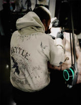 Vintage High Quality Hand Painted Graffiti Printed Washed Fleece Hoodi