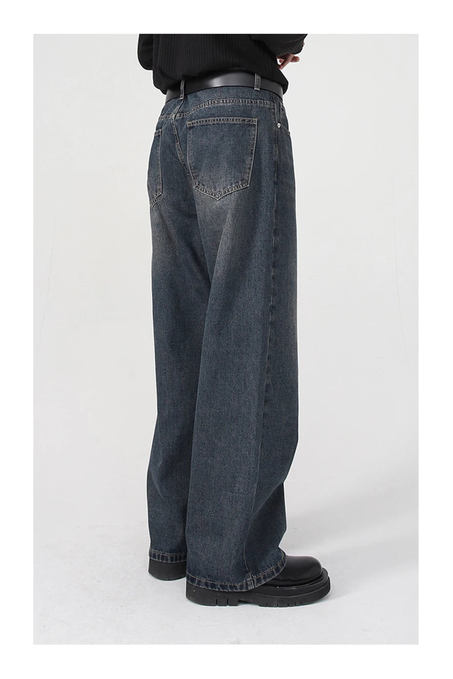 men baggy jeans korean fashion loose straight denim pants male blue casual jeans trousers unique jeans style 4395