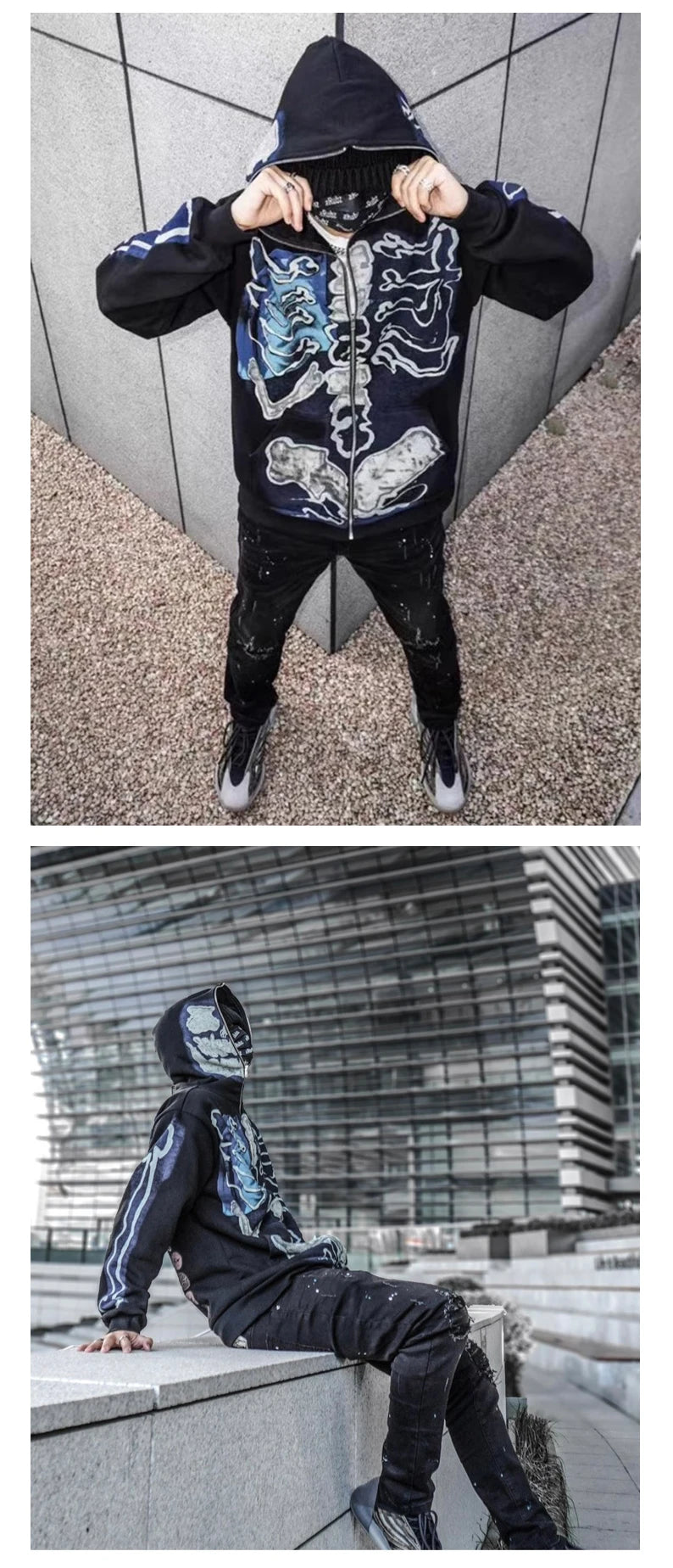 vaporwave graphic tee featuring cactus jack fashion skull skeleton hoodie zip up plush hoodie cardigan kanye oversized zipper hoodies y2k men black clothes