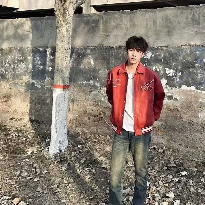 checkered varsity coat, layered streetwear look, trendy