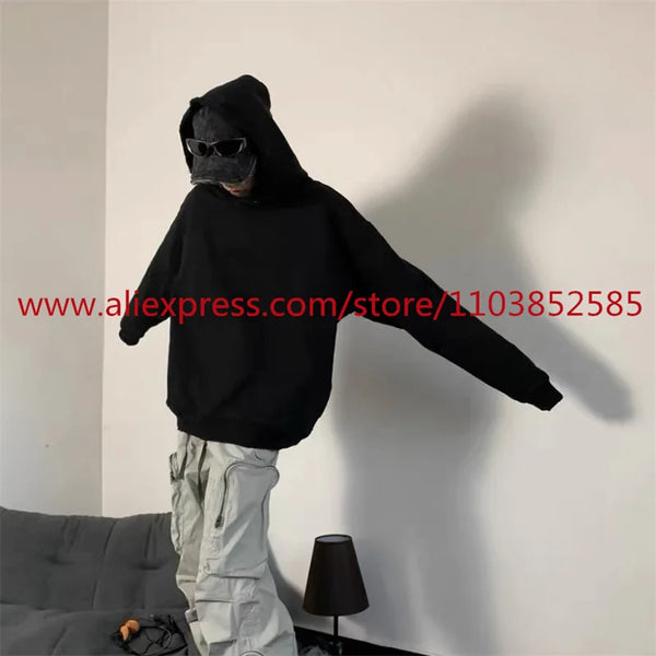 2024 Autumn Winter High Street Basic Vintage Damaged Hole Loose Hoodie