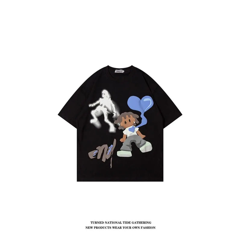 Anime Aesthetic print tee – 2023 Hip Hop Original Hand Painted Cartoon T Shirts Mens Coo