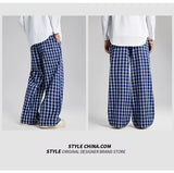 men women american streetwear fashion loose plaid wide leg straight pant boyfriend button down sports casual pants trousers unique default style 1437