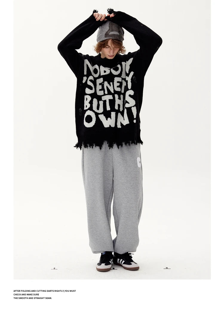 grunge pullover streetwear, modern knitwear, cozy fashion fit, stylish street outfit, modern aesthetic appeal