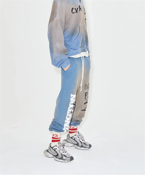 24ss rrr123 gymno high street heavyweight best quality cotton gradient washed distressed drawstring casual sport pants leggins minimalist street pants