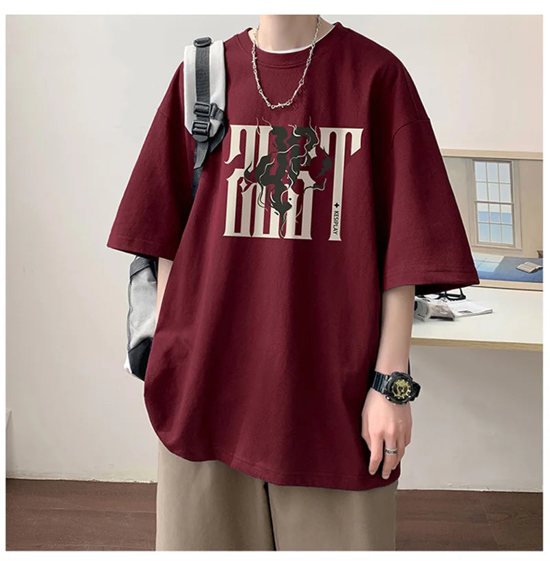 Y2k Crying character – 2024 New American Letter Print Short Sleeve Tee Shirt Mens