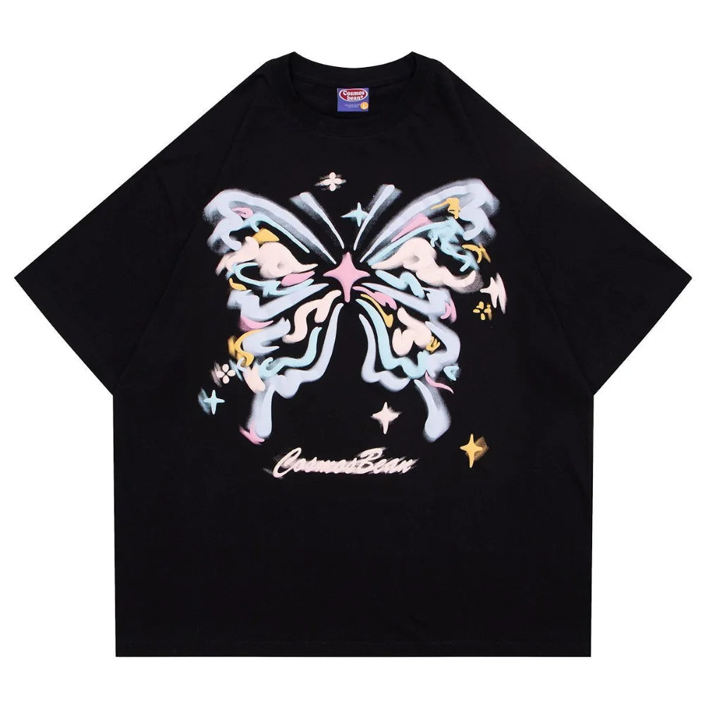 Skatercore Top – Purple Foaming Butterfly Graphic T Shirts Hip Hop Funny – Modern Streetwear for Everyone