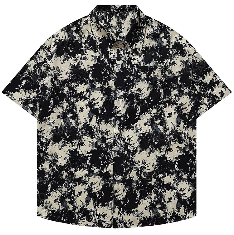 Men's Shirts Harajuku Cool Handsome High Street Masculinas Hawaiian Stylish Loose Half Sleeve Shirt Dark Wind Versatile Tops