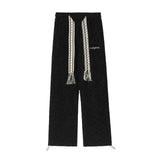 2024 spring and autumn mid waist straight jacquard velvet knitted trousers loose wide leg pants urban casual pants men and women unique default style 2051