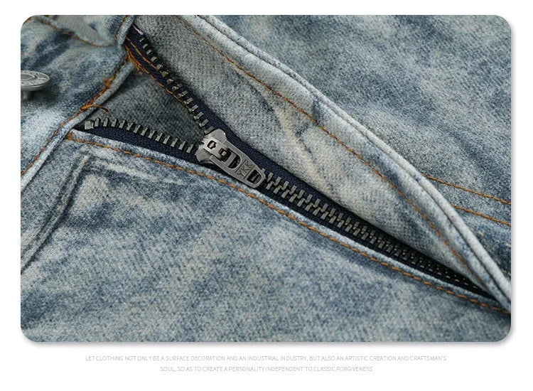 2024 autumn and winter new stitching ripped jeans