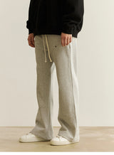 american streetwear gray flared sweatpant men double knee patch micro flare overalls harajuku casual patchwork sweat pants black unique joggers style 2954