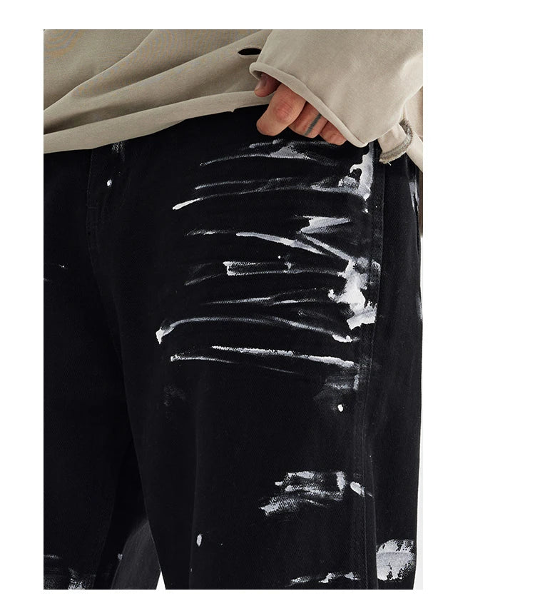fashion graffiti printed denim jeans mens unisex casual zipper straight jeans streetwear hip hop loose black jean pants joggers unique joggers style 4281