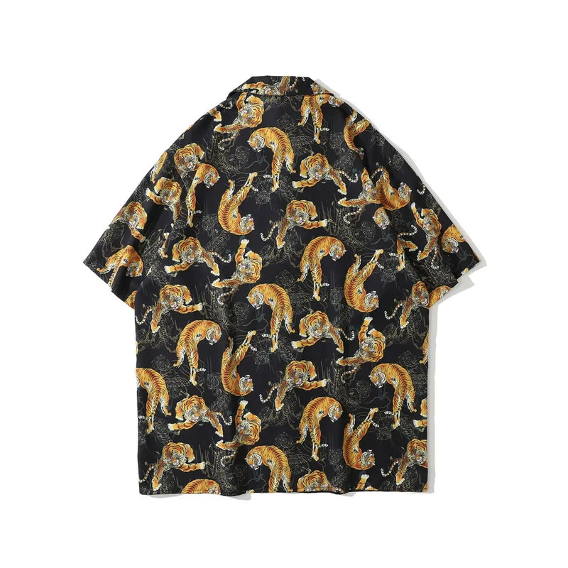 Dark Icon Tiger Print Street Fashion Men's Shirt 2021 Summer Polo Shirt Thin Material Hawaiian Shirt Male Blouse