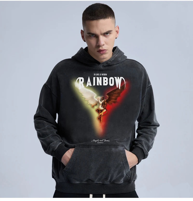 Rainbowtouches 2022 Hoodies Men High Street Fashion Old Washing Demon