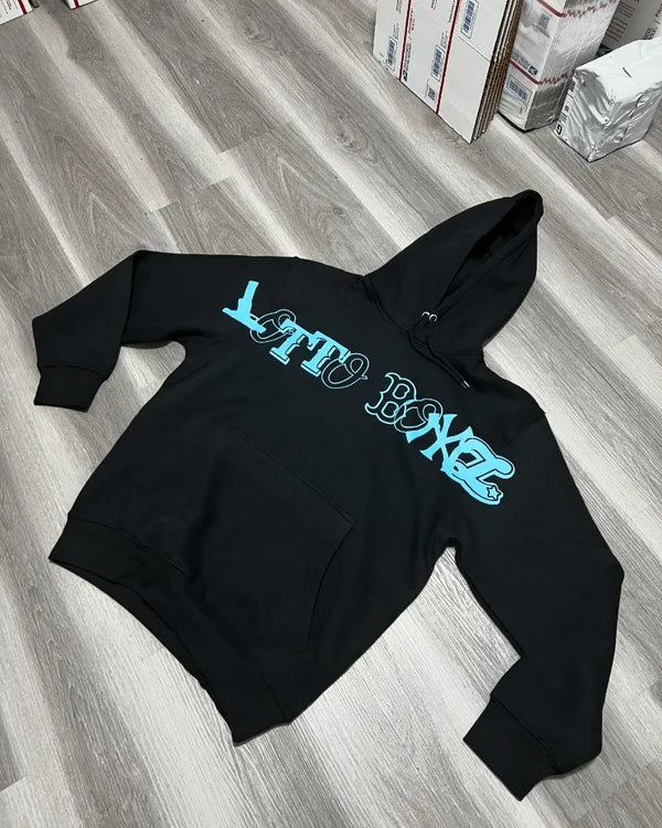 American Trendy Gothic Cartoon Pistol Print Oversized Hoodie Womens Y2