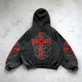 Gothic Punk Style Y2K Harajuku Retro Hoodie Cross Hip-hop Casual Loose Oversized Sweatshirt Men American Trend Brand Streetwear