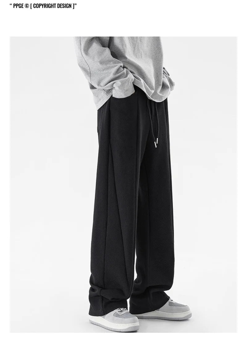 winter mens gray thickened straight leg sweatpants 2025 high street baggy drape pants korean fashion y2k casual trousers unique joggers style 154