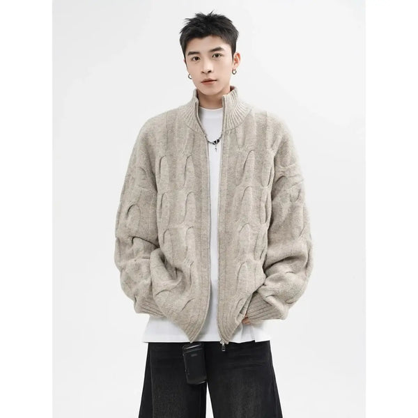 Autumn and Winter American New Style Men and Women Trendy Personalized Stand up Collar Knitted Shirt Couple Loose Retro Simple