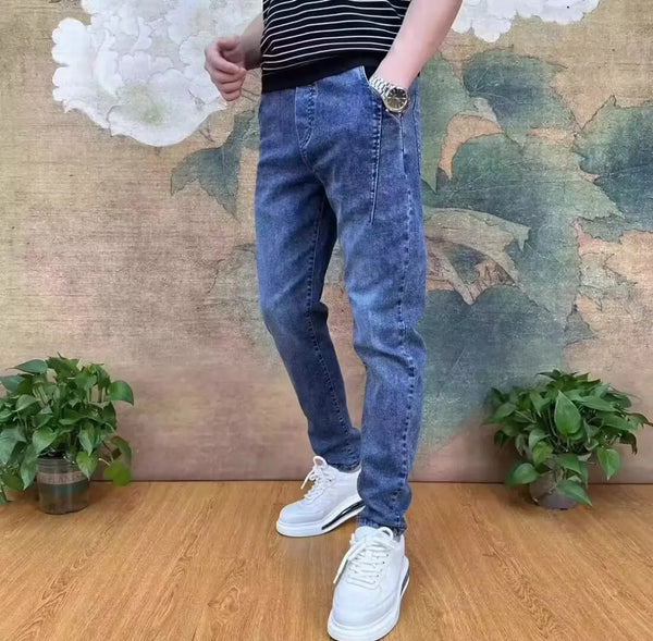 men harem drawstring jeans cool casual stretch elastic waist trousers male denim pants hip hop korean harem joggers cargo jeans casual joggers
