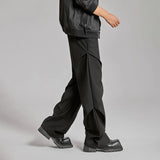 extended length edition wrinkle fashion men streetwear fashion hip hop vibe loose casual straight black suit pant trousers relaxed fit trousers