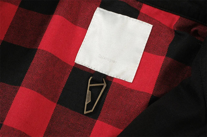 Undermycar 2023 New Worn Out Heavy Work Durable Splice Extra Large Loose Plaid Shirt with Black and Red Plaid