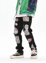 patchwork harajuku denim jeans mens zipper jeans hip hop fashion streetwear new casual straight joggers pants jeans for men unique joggers style 2466