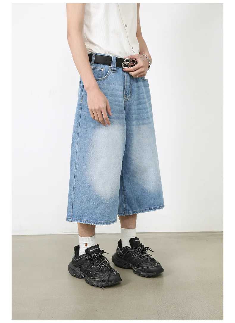 men summer streetwear fashion loose casual wide leg denim calf length jeans pants male vintage jeans baggy hosen pants unique jeans style 1508