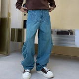 cityboy splice fashion brand jeans men streetwear hip hop vibe loose casual straight washed denim baggy jeans pant man trousers unique jeans style 2669