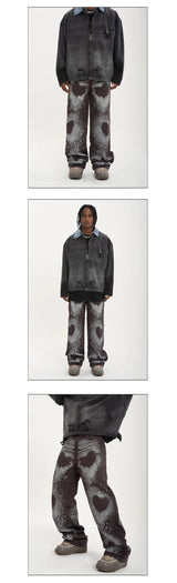 fashion loose streetwear denim pants unisex casual graffiti print wide legs jean pants hip hop trousers joggers mens baggy jeans unique joggers style 2892