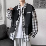 Men’s Urban Zip Shirt – 2024 New Fake Two Piece Zip Plaid Cargo Shirts Mens Japanese Streetwear Fashion Social Shirt Autumn Long Sleeve Baggy Y2K Shirt | Button Shirt Drop #889