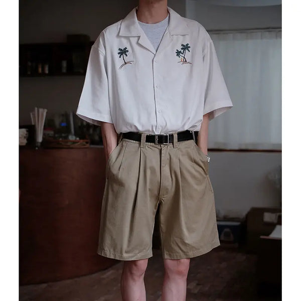 Summer Japanese loose shirt men s coconut tree national trend uban collar ins beach shirt retro trendy brand top shirts for men