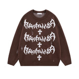 rainbowtouches men sweaters high street letter graffiti holes trendy pullover vintage loose knitted sweater spring and autumn - bold artwork streetwear hoodie, 2025 streetwear drop, unisex casual winter pullover