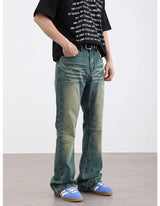 retro washed denim baggy jeans pants unisex hip hop fashion streetwear harajuku patchwork loose flare straight pants joggers men unique joggers style 2264