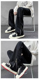 2023 autumn new light luxury fashion retro jeans men zipper straight loose jeans all match boutique clothing simple style unique jeans style 3702