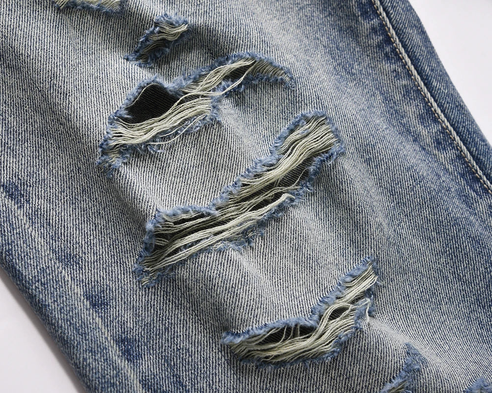 distressed frayed hole washed baggy jeans pants unisex pantalones hombre streetwear y2k straight casual denim trousers oversized unique jeans style 5889