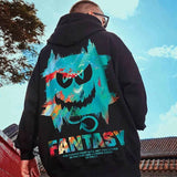 Harajuku Devil Graffiti Print Oversized Hoodies For Men Autumn Hooded