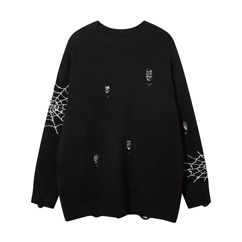 hip hop knitted sweater men winter o neck anime spider web pattern pullover streetwear casual loose sweater warm jumper knitwear 1 urban wear with bold artwork, trendy hip hop style outerwear, streetwear fashion hoodie